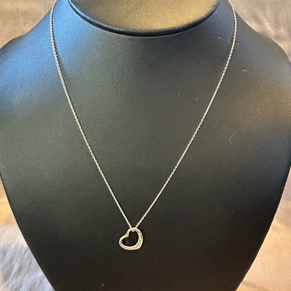 TIFFANY&CO. Silver 925 Elsa Peretti Open Heart Pendant Necklace 16mm - Picture 7 of 7